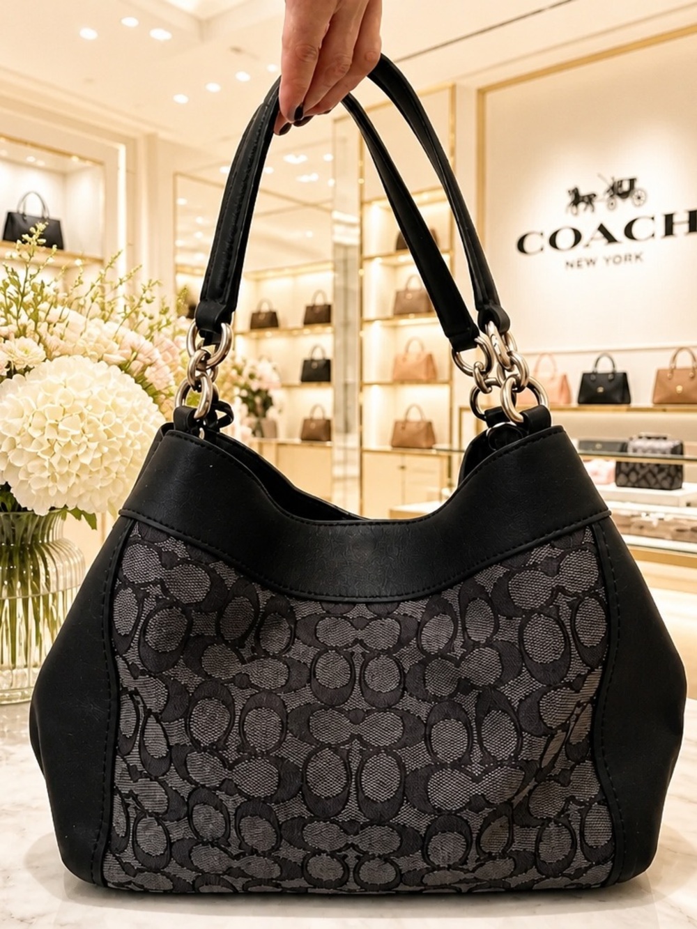 Coach Black Signature Canvas and Leather Hobo Shoulder Bag - Picture 6 of 15